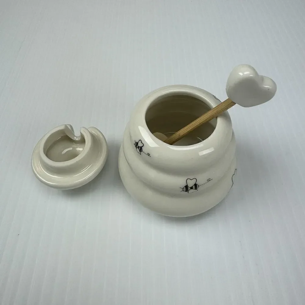 Kate Aspen Meant to Bee Ceramic Honey Pot with Wooden Dipper
